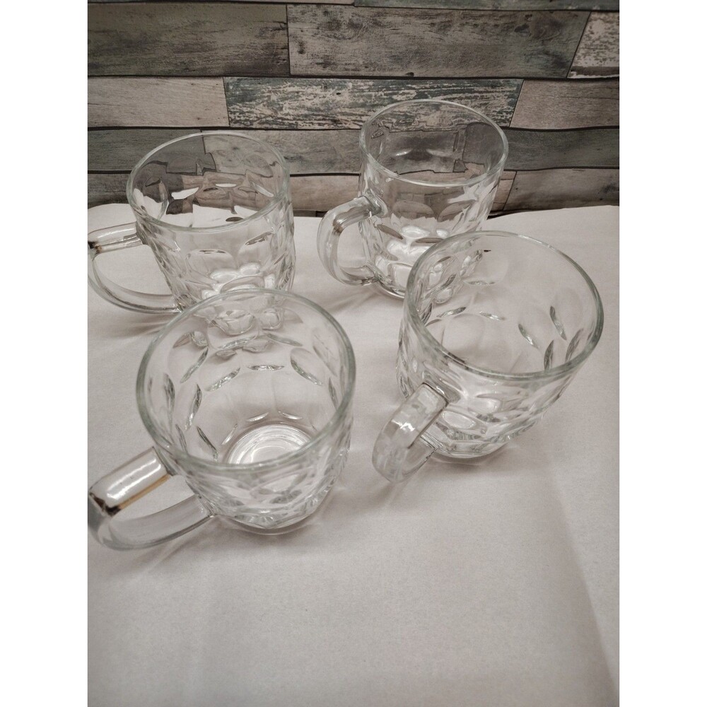 Set (4) Dimpled Glass Beer Mugs Mid Century Vintage
